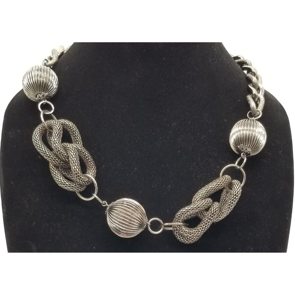 Simply Vera Wang Gunmetal Mesh Chain Ball Statement Necklace 20$